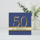 Marine-Blau-Gold 50 und fabelhafter Geburtstag Einladung (Stehend Vorderseite)