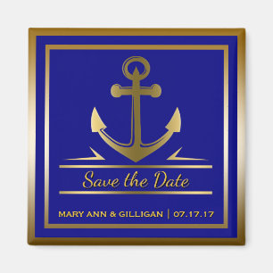 Marine-Blau-Goldanker-Seehochzeit retten Datum Magnet