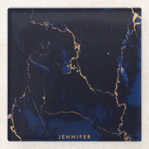 Marine-Blau-goldener Marmor Glasuntersetzer