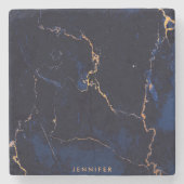 Marine-Blau-goldener Marmor Steinuntersetzer (Vorderseite)
