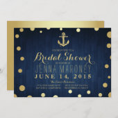 Marine-Blau-Goldfolien-Anker-SeeBrautparty Einladung (Vorne/Hinten)