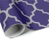 Marine-Blau, graue Quatrefoil kundenspezifische Geschenkpapier (Rolleneckpunkt)