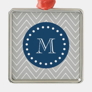 Marine-Blau, graues Zickzack Muster Ihr Silbernes Ornament