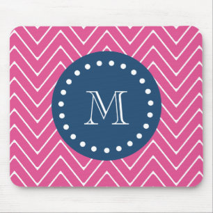 Marine-Blau, heißes Rosa Zickzack Ihr Monogramm Mousepad