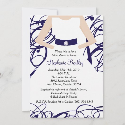 Marine-Blau-Hochzeits-KleiderBrautparty-Einladung Einladung (Vorderseite)