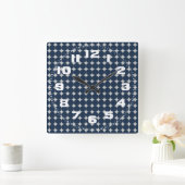 Marine-Blau-Kreise und silbernes Quadratische Wanduhr (Zuhause)