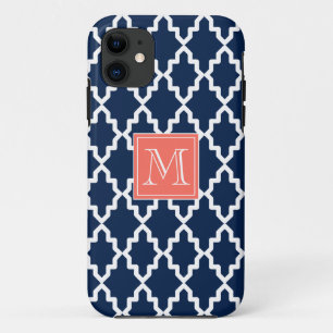 Marine-Blau-marokkanisches korallenrotes Monogramm Case-Mate iPhone Hülle