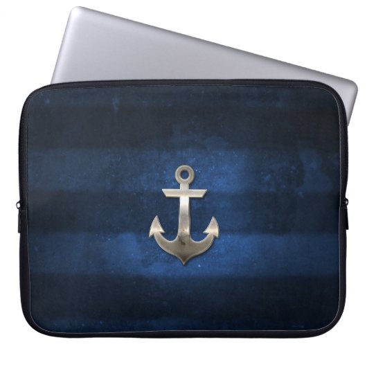 Marine-Blau mit Metallanker Laptopschutzhülle (Vorderseite)