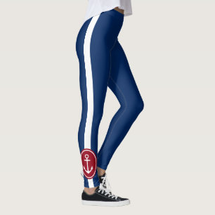 Marine-Blau mit rotem und weißem Anker Leggings