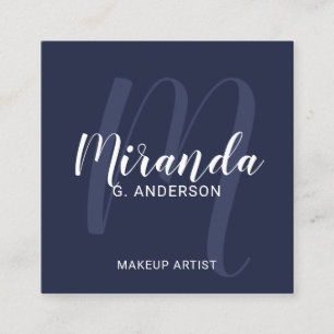 Marine-Blau-modernes Skript-Monogramm und Name Quadratische Visitenkarte