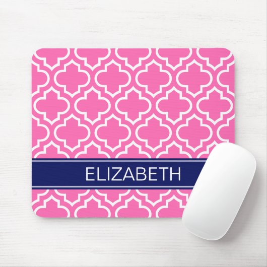 Marine-Blau-Namen-Monogramm des Pink-weißes Mousepad (Mit Mouse)