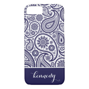Marine-Blau-Paisleyblumenmuster-Monogramm-Name Case-Mate iPhone Hülle
