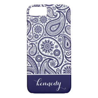 Marine-Blau-Paisleyblumenmuster-Monogramm-Name Case-Mate iPhone Hülle