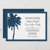 Marine-Blau-Palme-Hochzeits-Einladung Einladung (Vorne/Hinten)