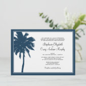 Marine-Blau-Palme-Hochzeits-Einladung Einladung (Stehend Vorderseite)