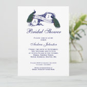 Marine-Blau-Pfau-Brautparty Einladung (Stehend Vorderseite)