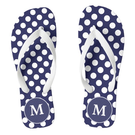 Marine-Blau Polka-Punkt mit Monogramm Purzelbäume Badesandalen (Fußbett)