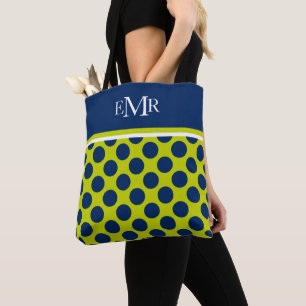 Marine-Blau-Polka-Punkte auf Limonem grünem Tasche