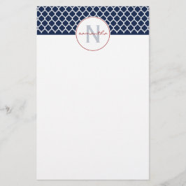 Marine-Blau Quatrefoil Monogramm Briefpapier