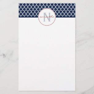 Marine-Blau Quatrefoil Monogramm Briefpapier