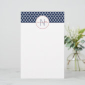 Marine-Blau Quatrefoil Monogramm Briefpapier (Stehend Vorderseite)