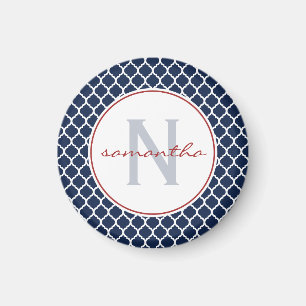 Marine-Blau Quatrefoil Monogramm Magnet