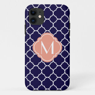 Marine-Blau Quatrefoil Muster mit Monogramm Case-Mate iPhone Hülle
