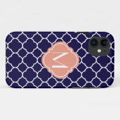 Marine-Blau Quatrefoil Muster mit Monogramm Case-Mate iPhone Hülle (Rückseite (Horizontal))