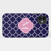 Marine-Blau Quatrefoil Muster mit Monogramm Case-Mate iPhone Hülle (Rückseite (Horizontal))