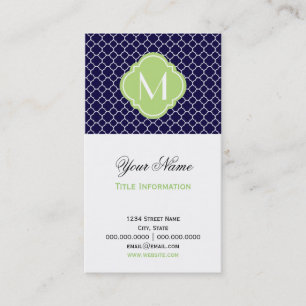 Marine-Blau Quatrefoil Muster mit Monogramm Visitenkarte