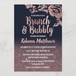 Marine-Blau-Rosen-GoldGlitzerblumenBrunch Einladung