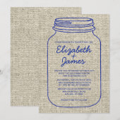 Marine-Blau-rustikale Einladung (Vorne/Hinten)