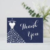 Marine-Blau-Schneeflocke-Hochzeits-Kleid danken Dankeskarte (Stehend Vorderseite)
