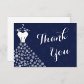 Marine-Blau-Schneeflocke-Hochzeits-Kleid danken Dankeskarte (Vorne/Hinten)