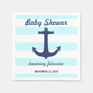 Marine-Blau-Seeanker Stripes Babyparty Serviette