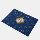 Marine-Blau-Seegold verankert Monogramm Fußmatte (Schrägansicht)