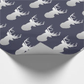 Marine-Blau-Silber-Ren-Weihnachtsmuster Geschenkpapier (Ecke)