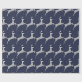 Marine-Blau-Silber-Ren-Weihnachtsmuster Geschenkpapier (Flach)