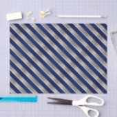 Marine-Blau, Silber und weiße diagonale Streifen Seidenpapier (Handwerk)
