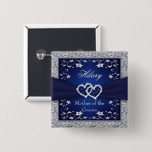 Marine-Blau, silberne Blumenmutter des Button (Vorne & Hinten)