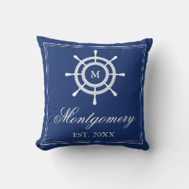 Marine-Blau-Steuer-Monogramm u. Familienname Kissen