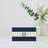 Marine-Blau u. Creme-Streifen-Monogramm Visitenkarte (Stehend Vorderseite)