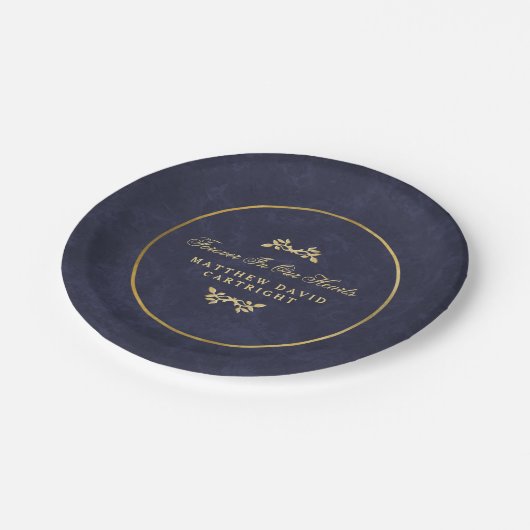 Marine-Blau u. Gold für immer im Pappteller (Schrägansicht)