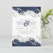 Marine-Blau-u. weißerblumenWirbel, der Einladung (Stehend Vorderseite)