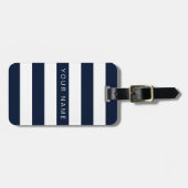 Marine-Blau-u. weißergestreifter personalisierter Gepäckanhänger (Vorderseite horizontal)
