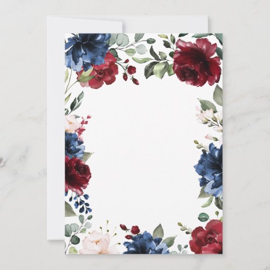 Marine-Blau und Burgunder erröten rosa Einladung (Rückseite)