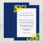 Marine-Blau und Gelb blühen den Wedding Wirbel Einladung (Vorne/Hinten)