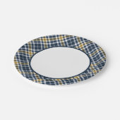 Marine-Blau und gelbes Goldsportliche karierte Pappteller (Schrägansicht)
