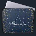 Marine-Blau und Goldconfetti-Monogramm Laptopschutzhülle<br><div class="desc">Marine-Blau und Goldconfetti-eleganter Monogramm-Fall. Dieser Fall kann besonders angefertigt werden,  um Ihre Initiale und Vornamen einzuschließen.</div>