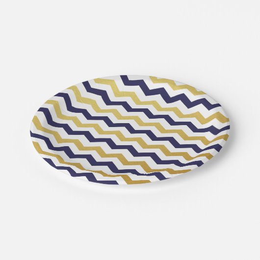 Marine-Blau und GoldZickzack Muster-Papier-Teller Pappteller (Schrägansicht)